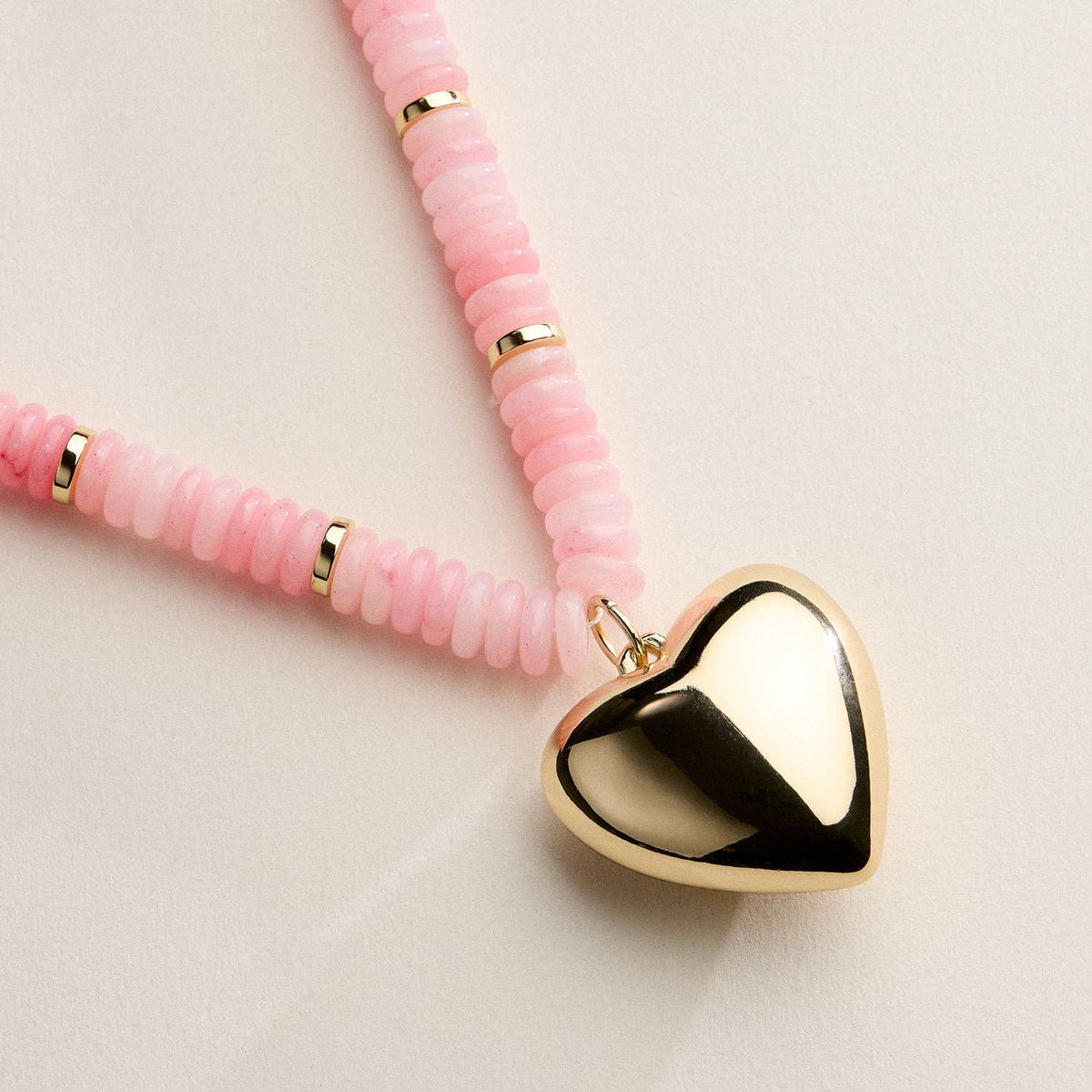 Gold Heart Pendant Resin Beaded Necklace