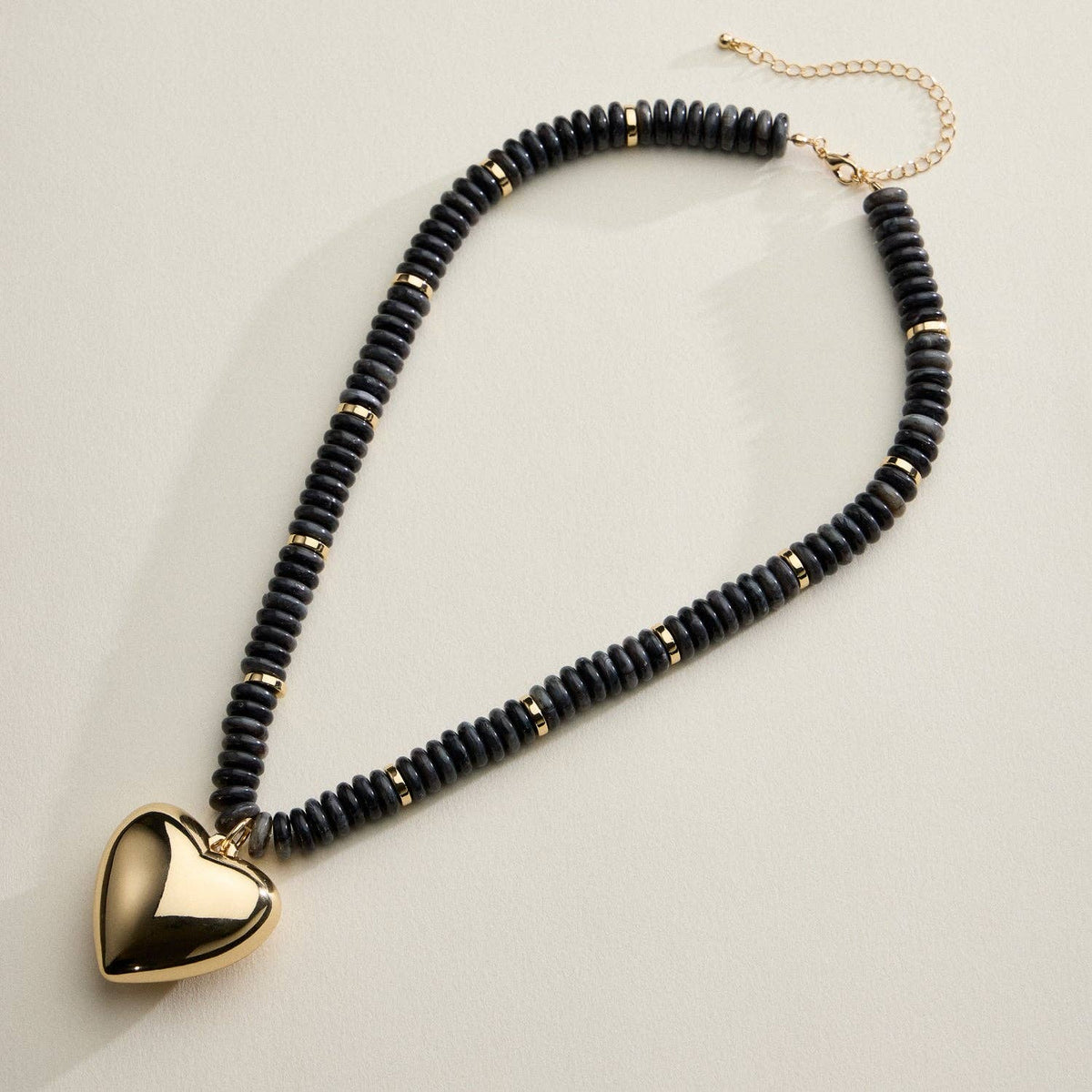 Gold Heart Pendant Resin Beaded Necklace