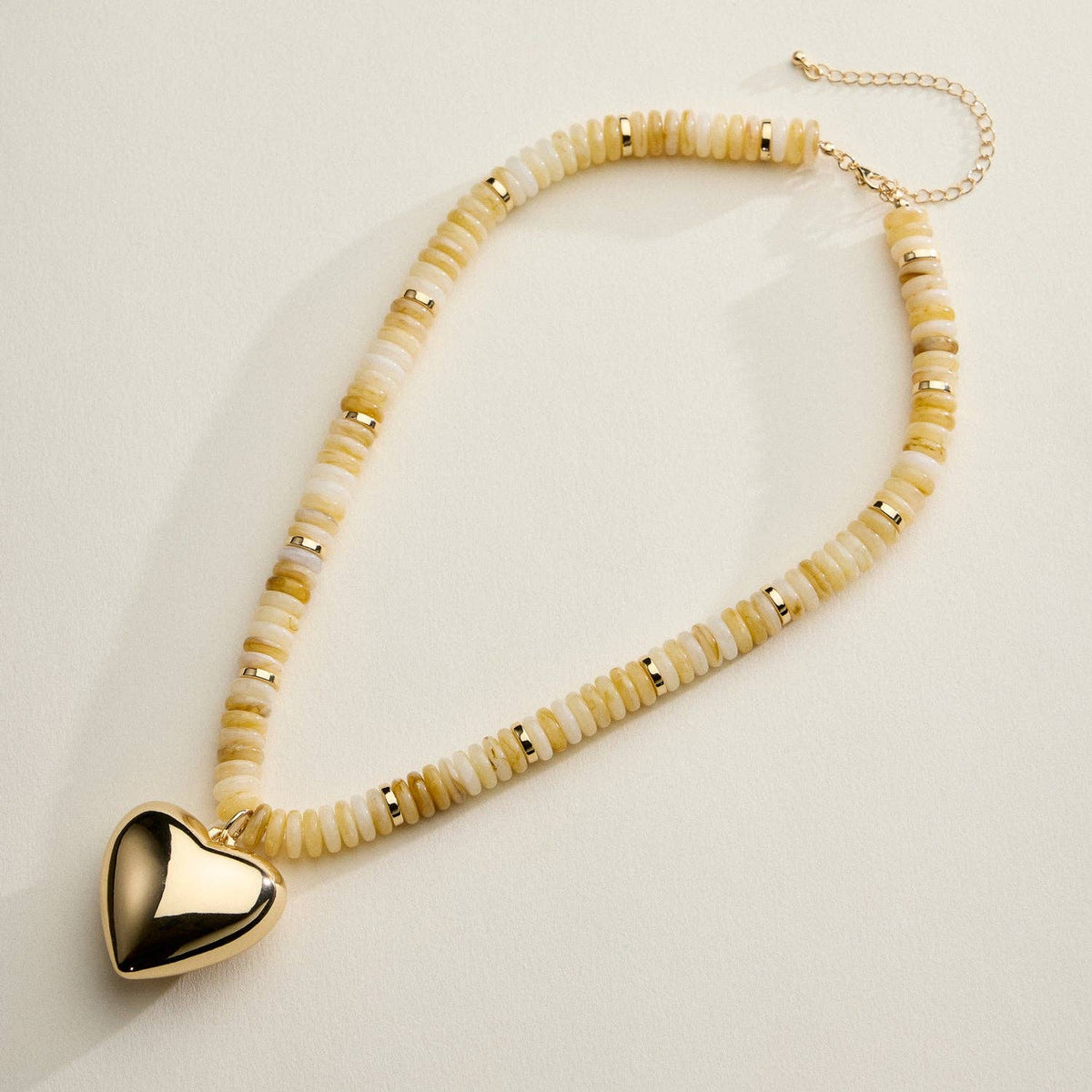 Gold Heart Pendant Resin Beaded Necklace