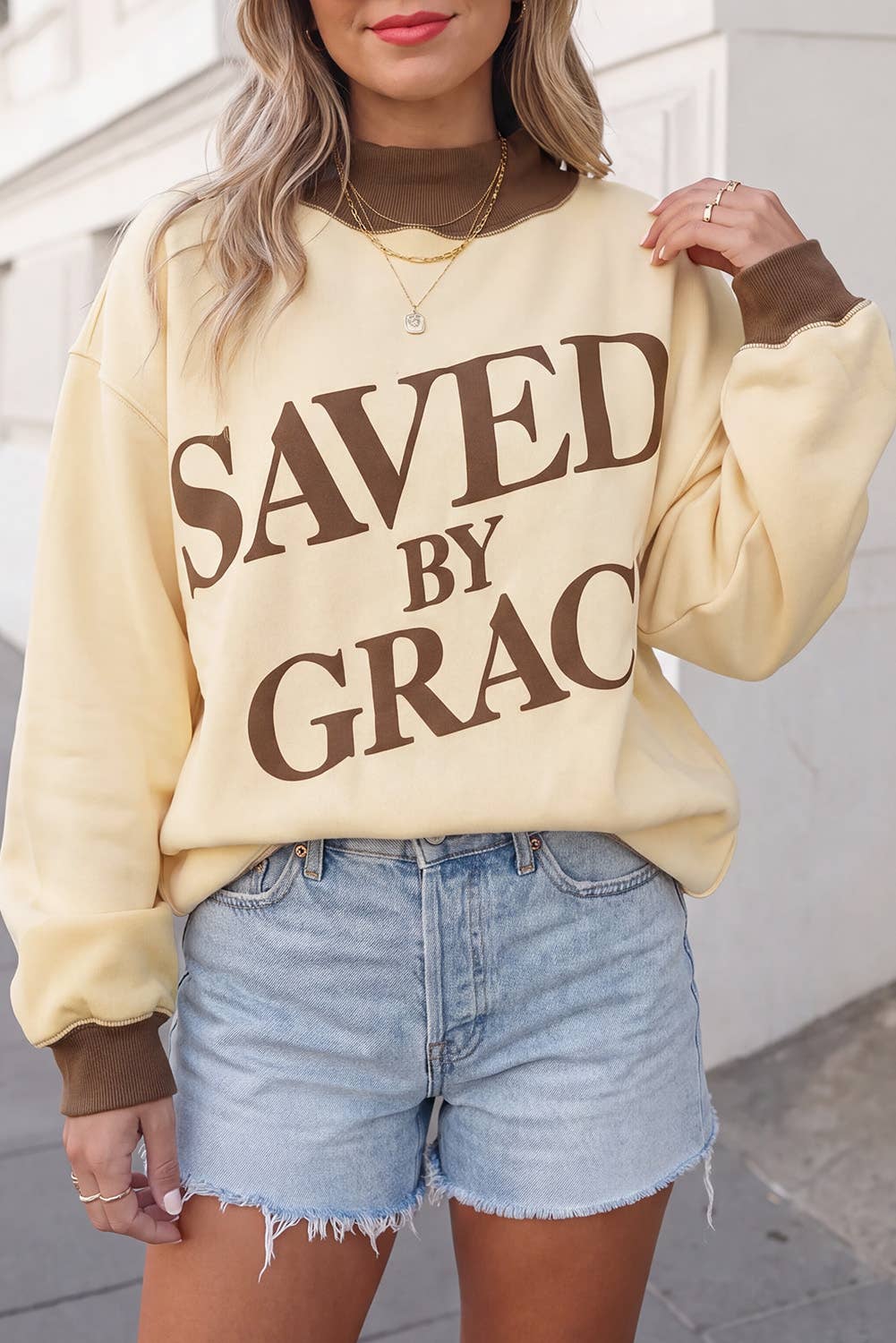 Saved By Grace Colorblock Mock Neck Sweatshirt | S-4X