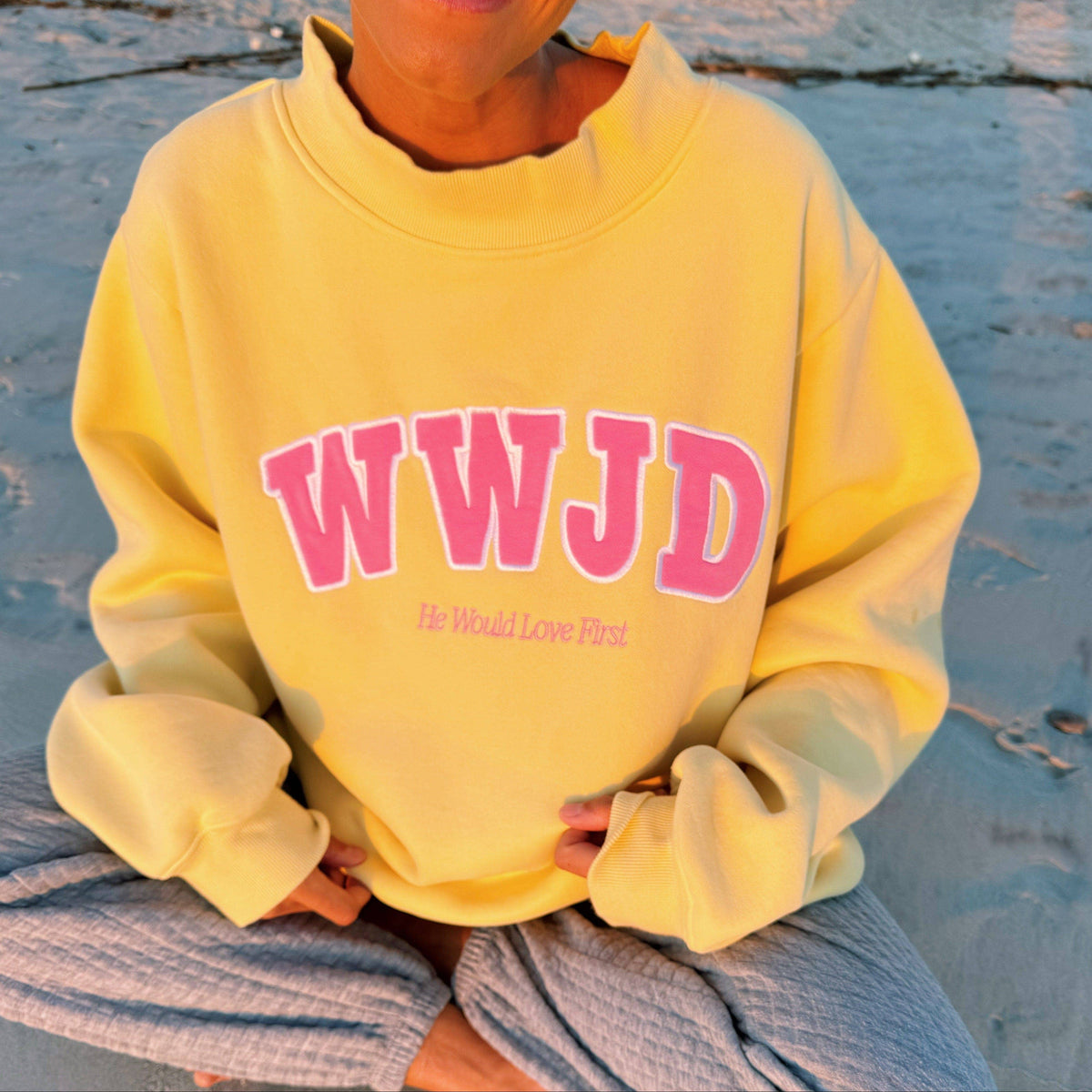 NEW! | "WWJD" PREMIUM MOCKNECK CREW | YELLOW