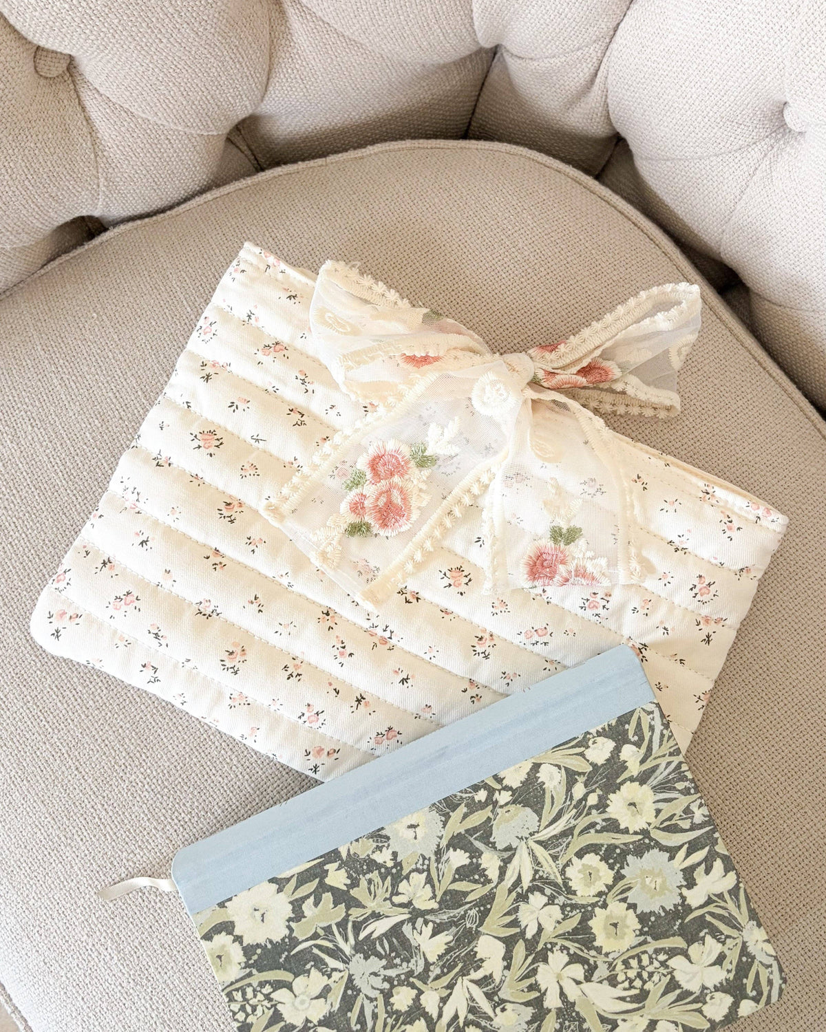 Pink Floral Book Sleeve with Lace Ribbon | Bible, Hardcover & Laptop Sleeve
