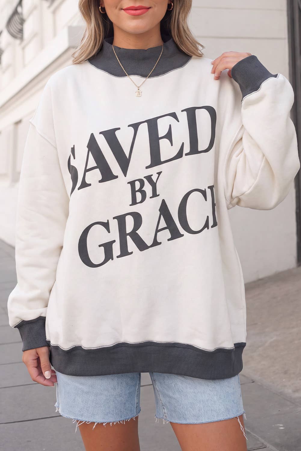 Saved By Grace Colorblock Mock Neck Sweatshirt | S-4X