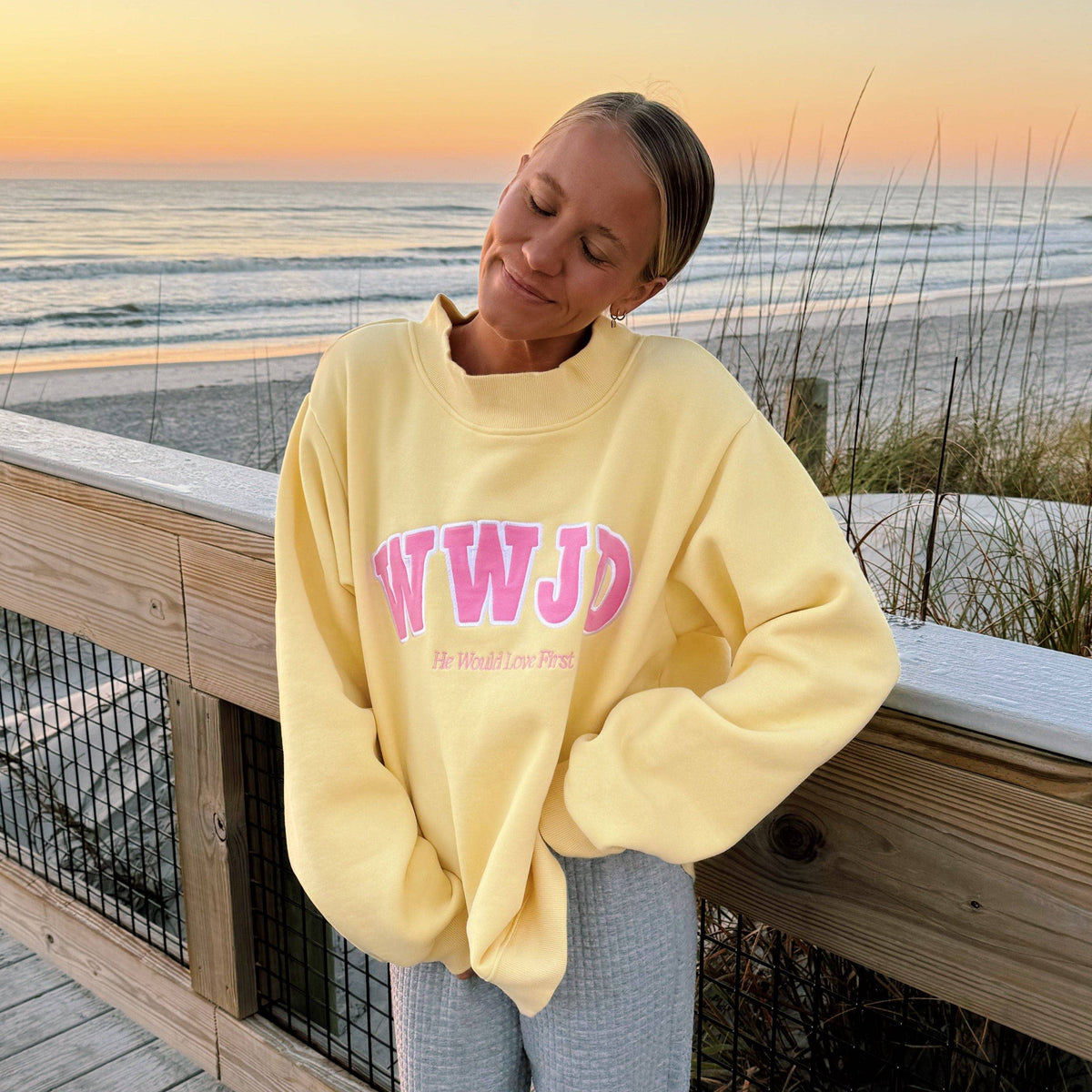 NEW! | "WWJD" PREMIUM MOCKNECK CREW | YELLOW