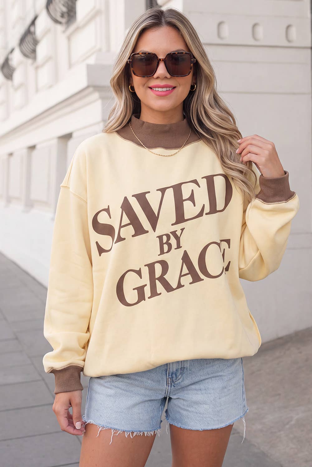 Saved By Grace Colorblock Mock Neck Sweatshirt | S-4X