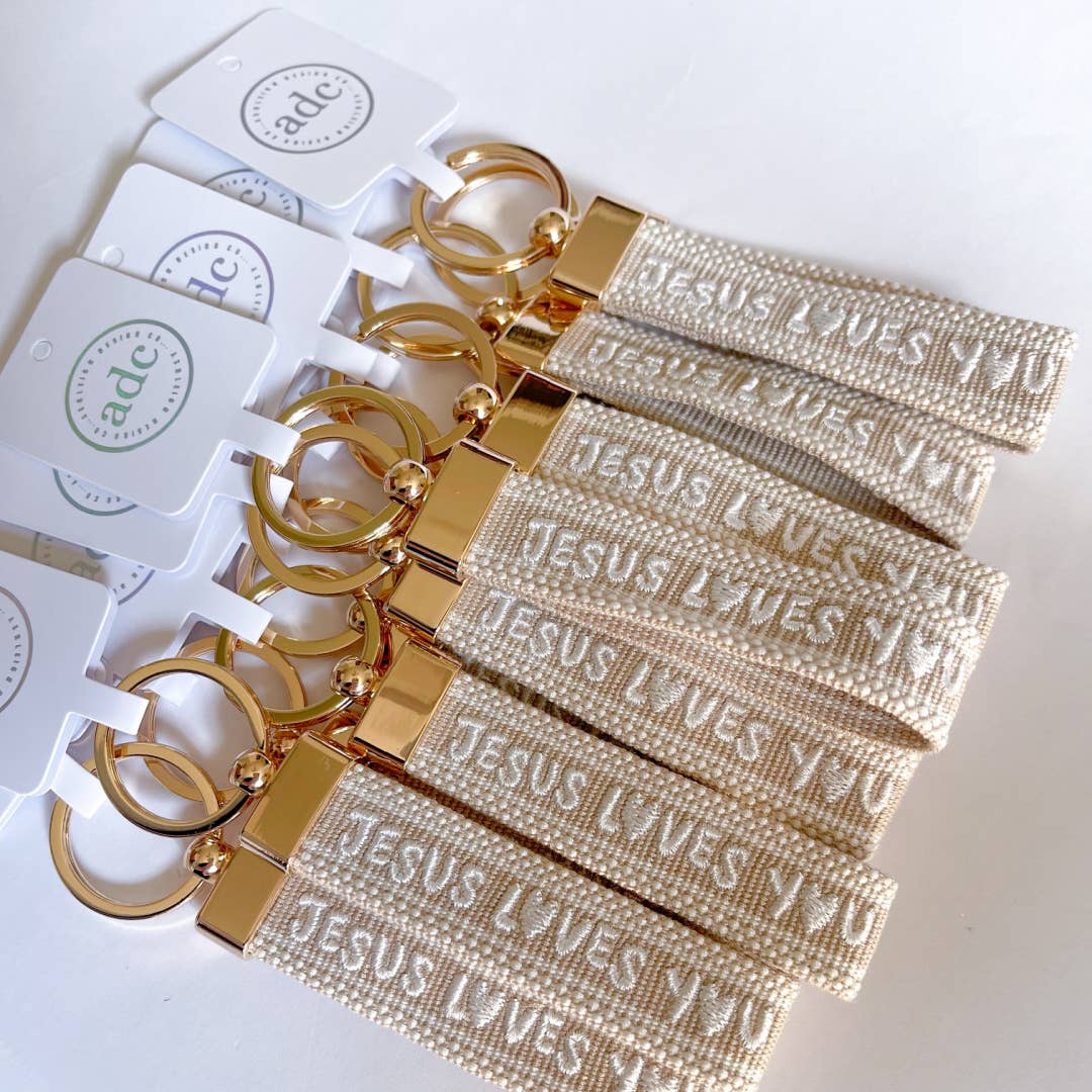 JESUS LOVES YOU Keychain (neutral, with hearts)