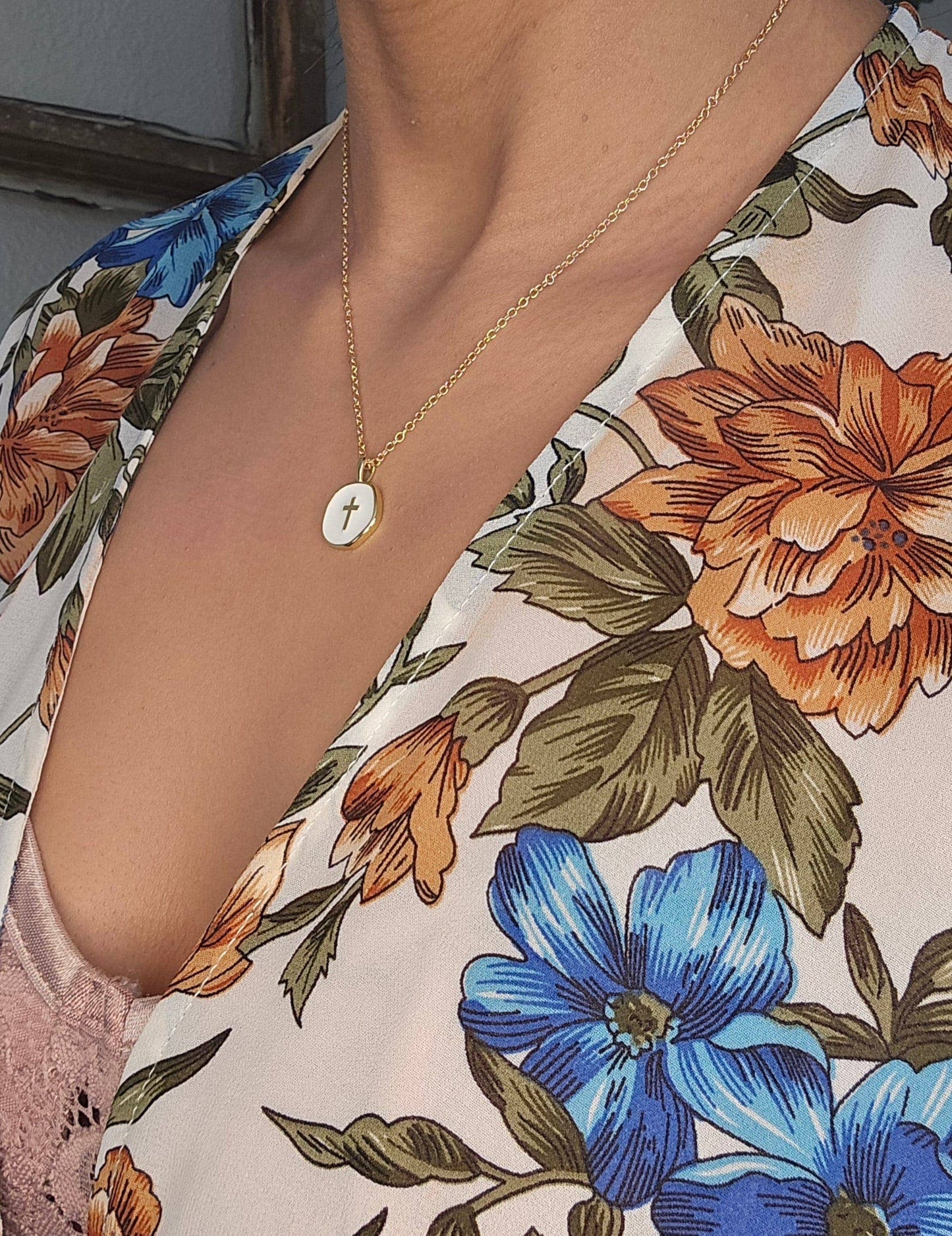 18K Gold Plated Gold Cross Medallion Necklace