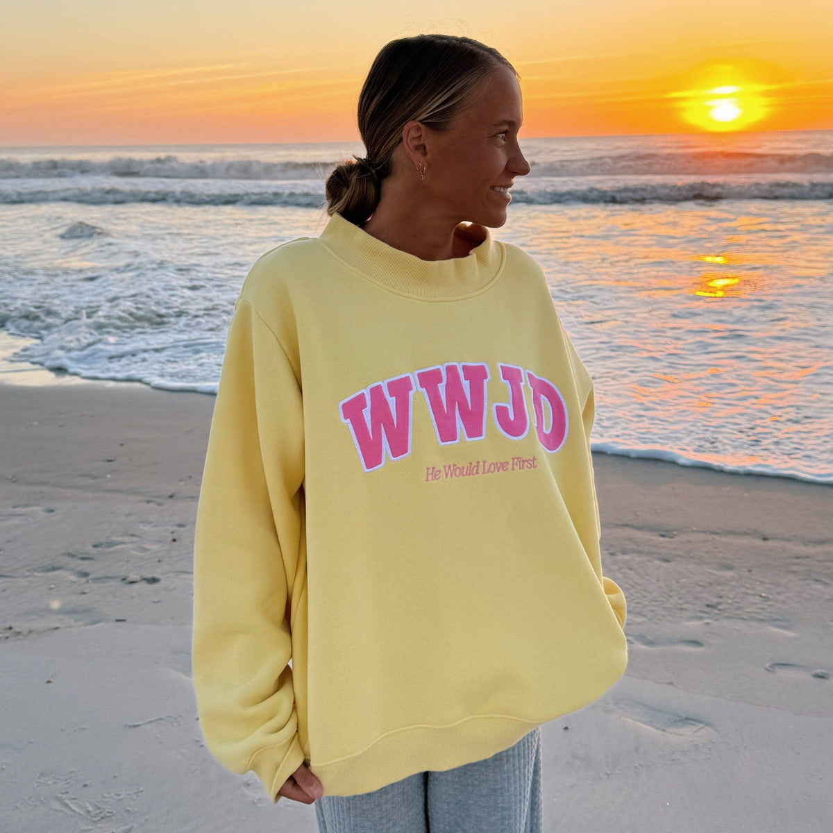 NEW! | "WWJD" PREMIUM MOCKNECK CREW | YELLOW