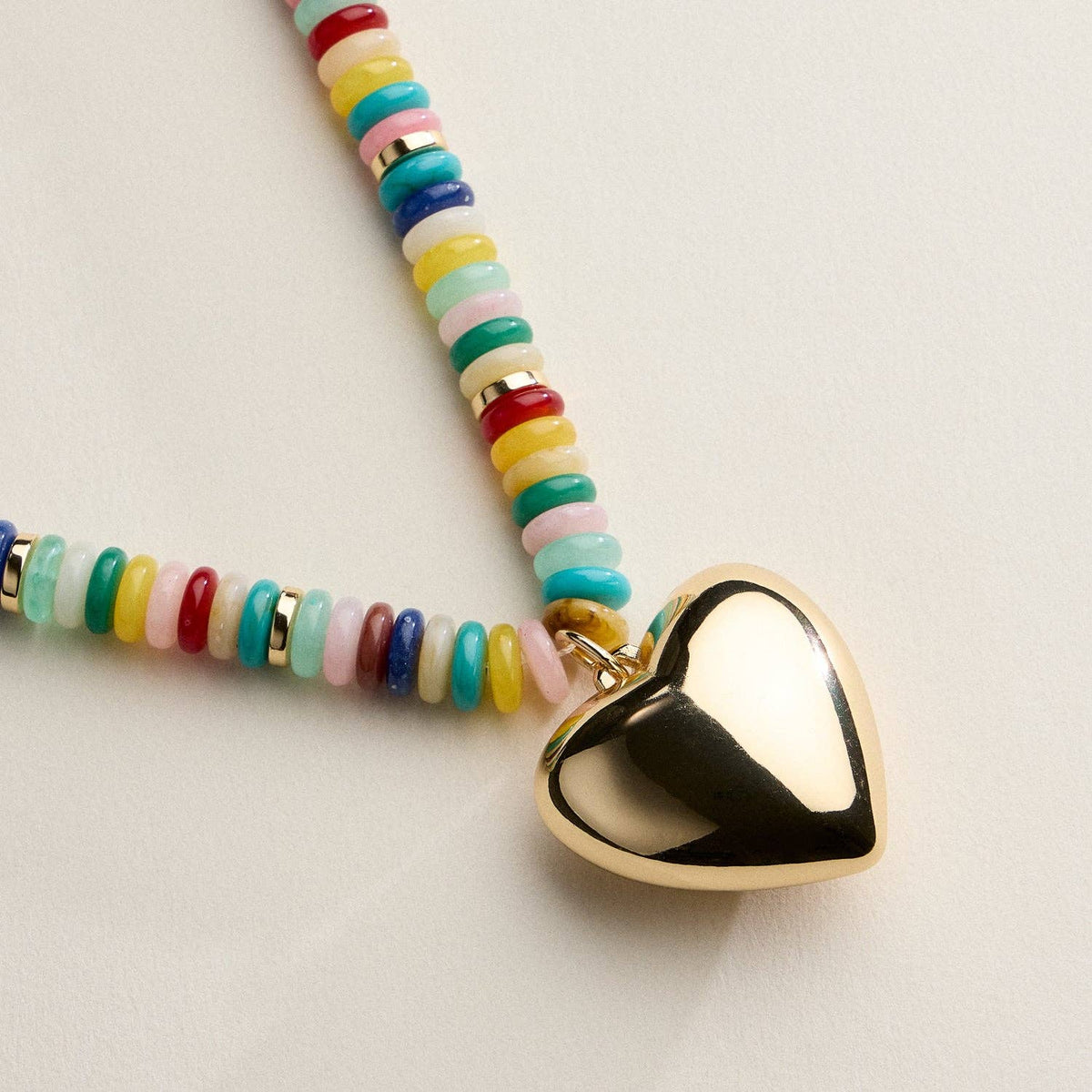 Gold Heart Pendant Resin Beaded Necklace