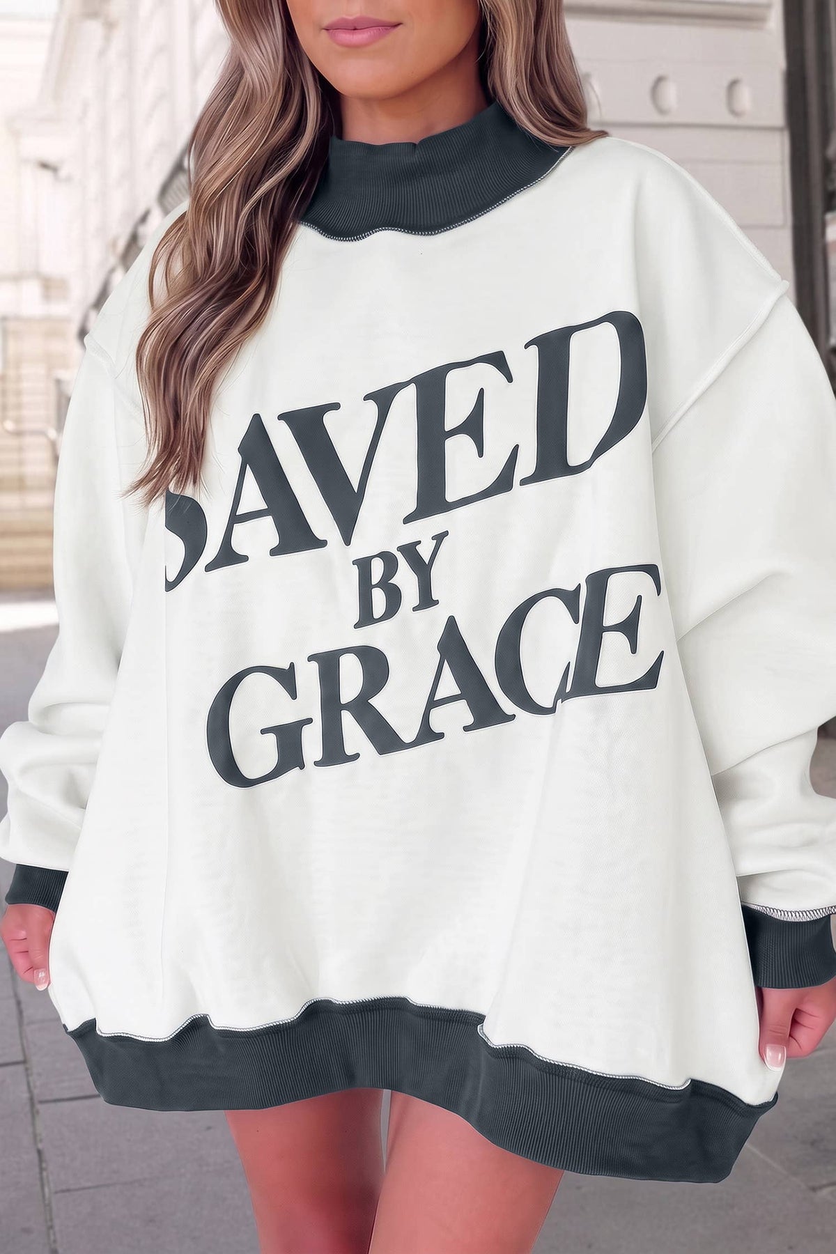 Saved By Grace Colorblock Mock Neck Sweatshirt | S-4X