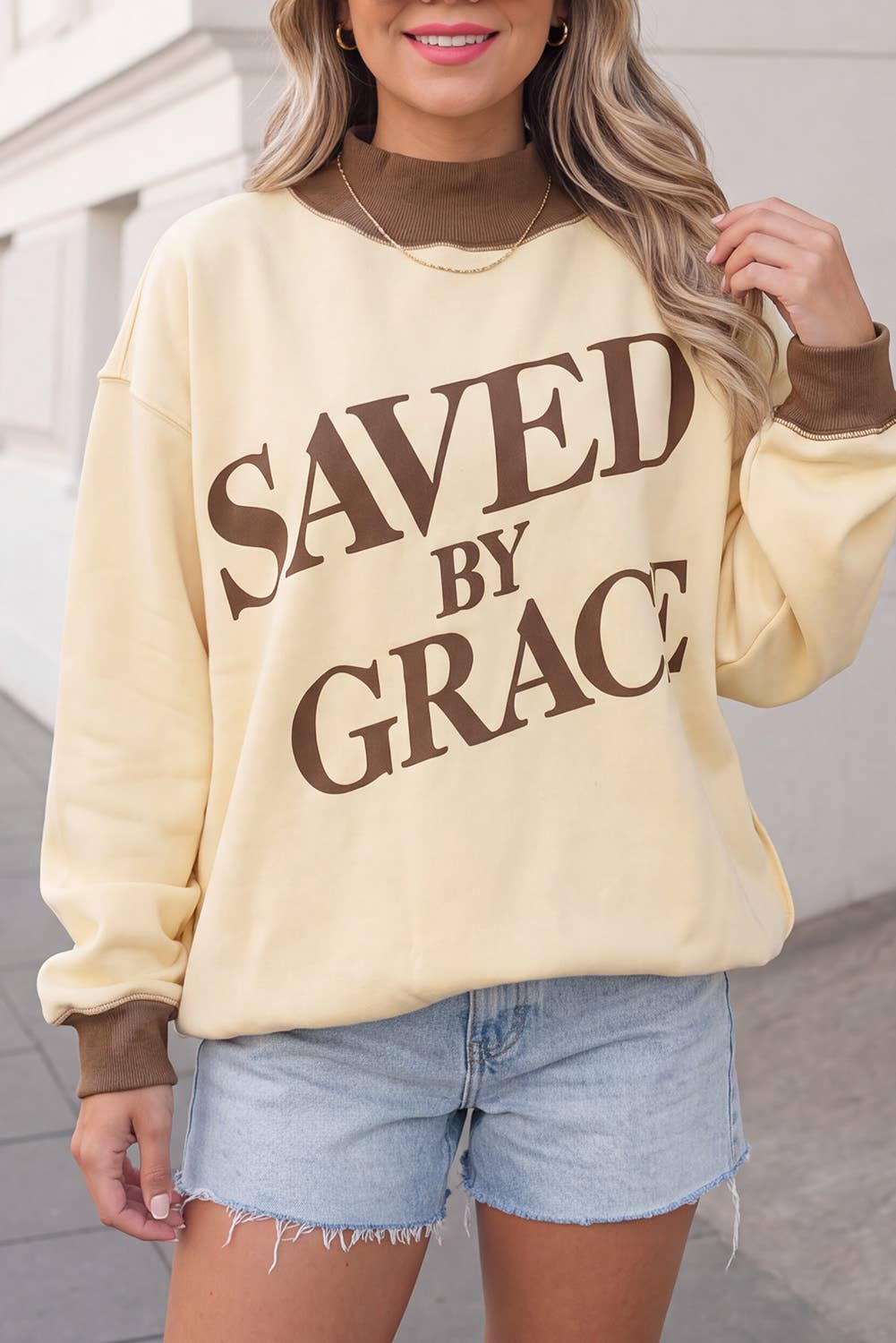 Saved By Grace Colorblock Mock Neck Sweatshirt | S-4X