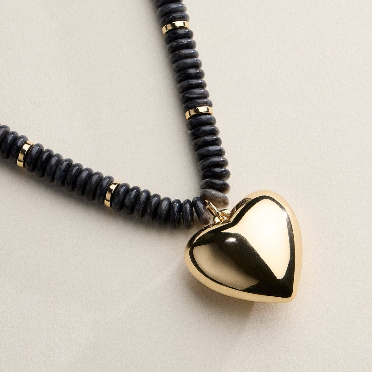 Gold Heart Pendant Resin Beaded Necklace