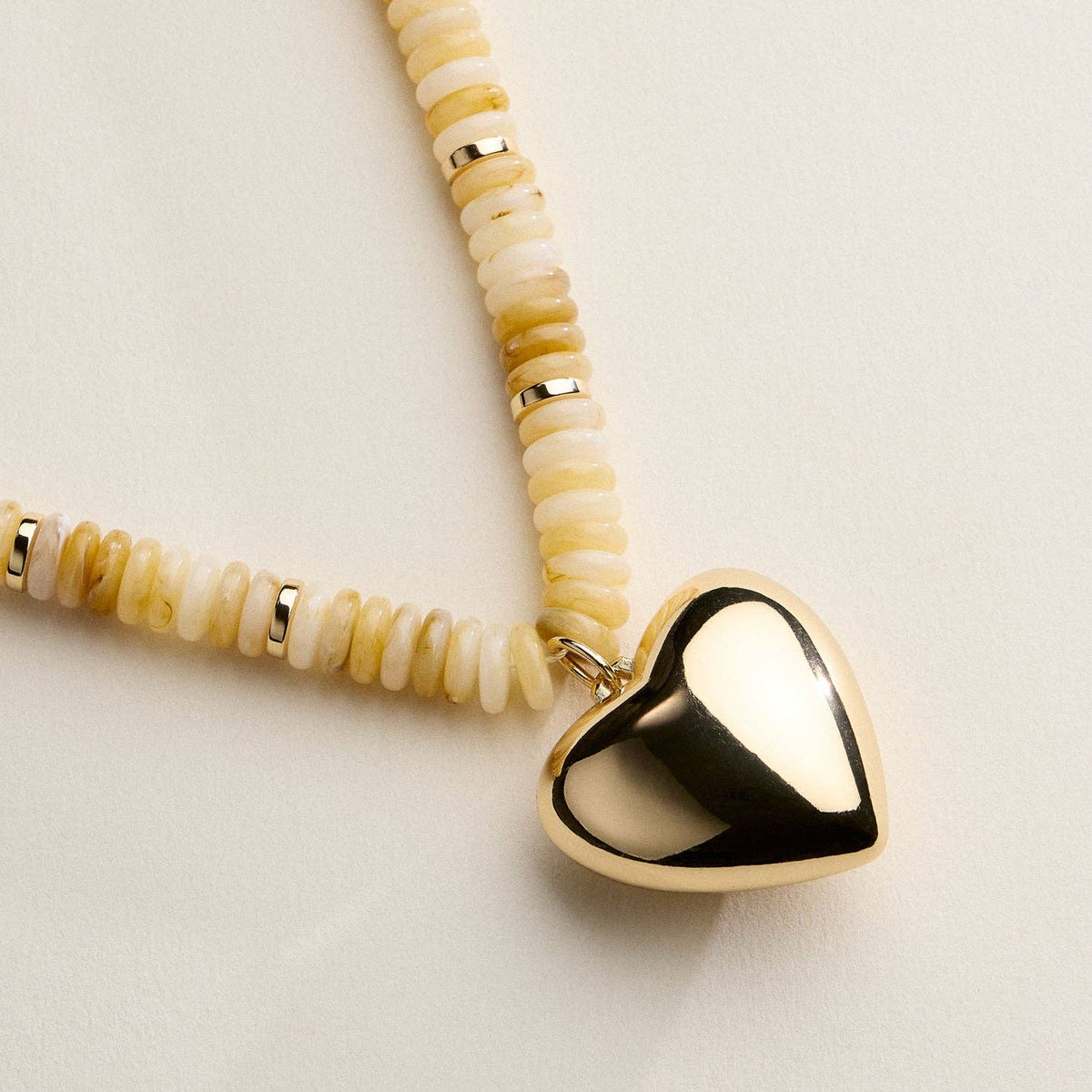 Gold Heart Pendant Resin Beaded Necklace
