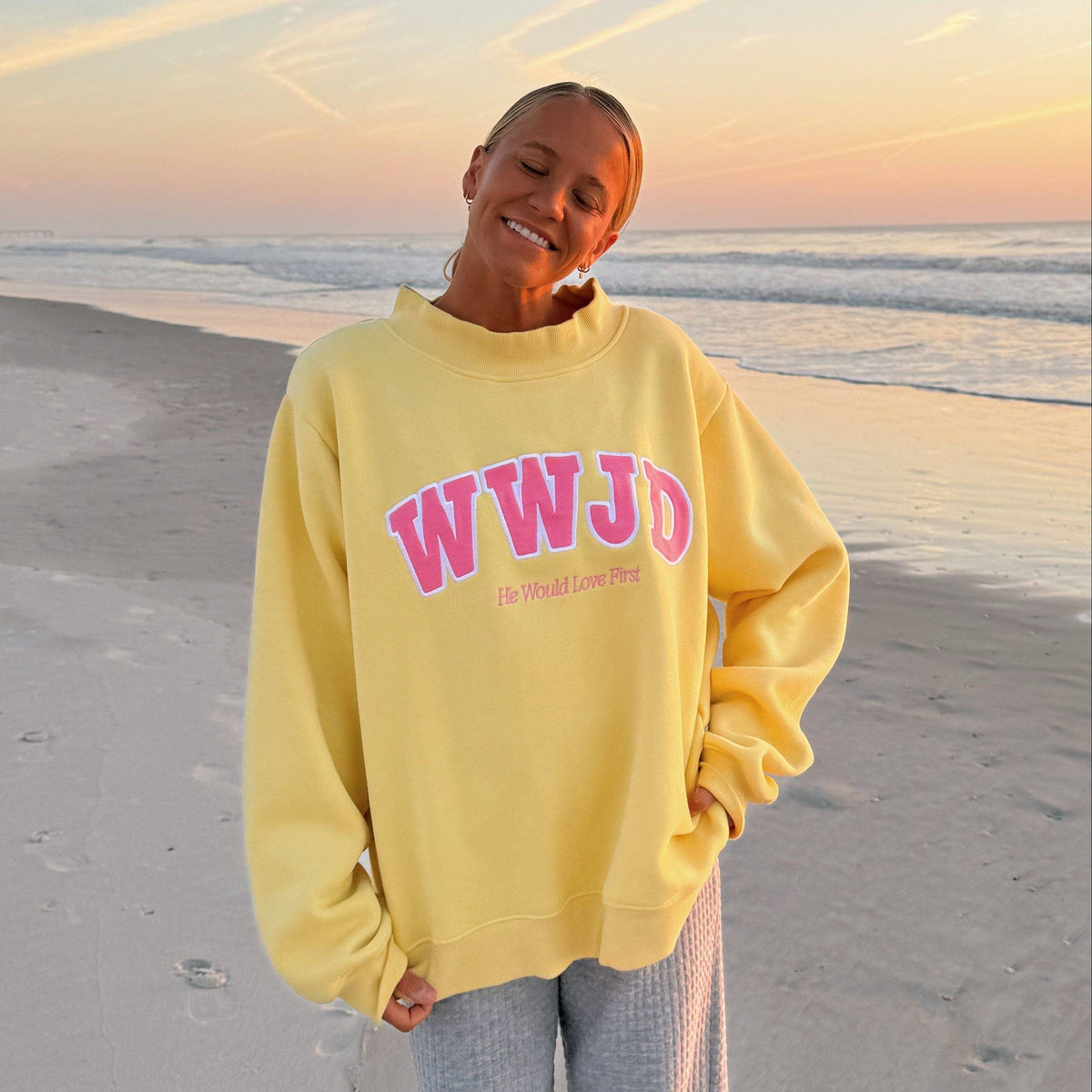 NEW! | "WWJD" PREMIUM MOCKNECK CREW | YELLOW