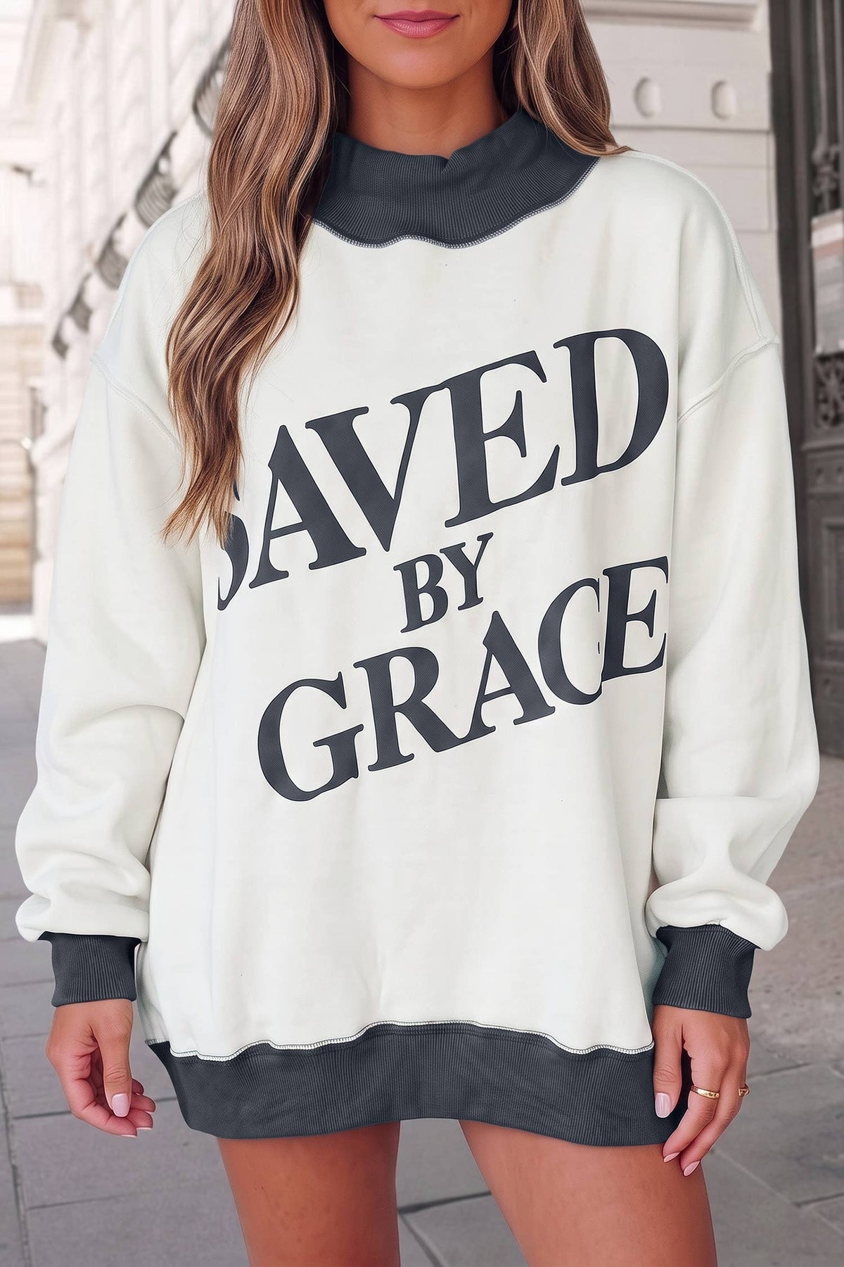 Saved By Grace Colorblock Mock Neck Sweatshirt | S-4X