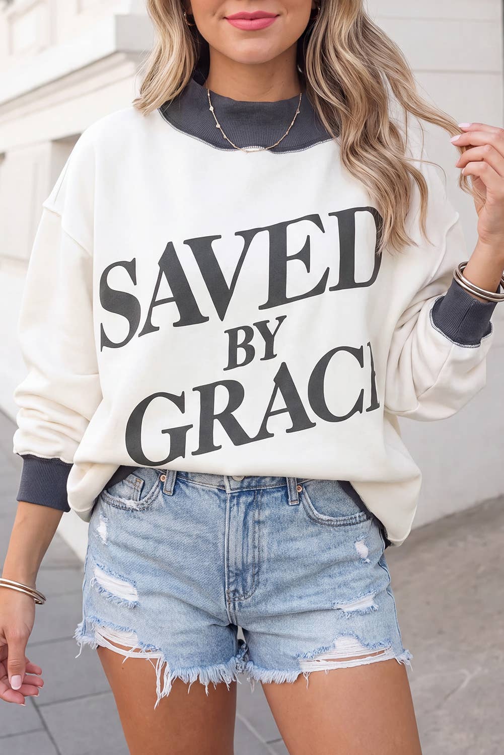 Saved By Grace Colorblock Mock Neck Sweatshirt | S-4X