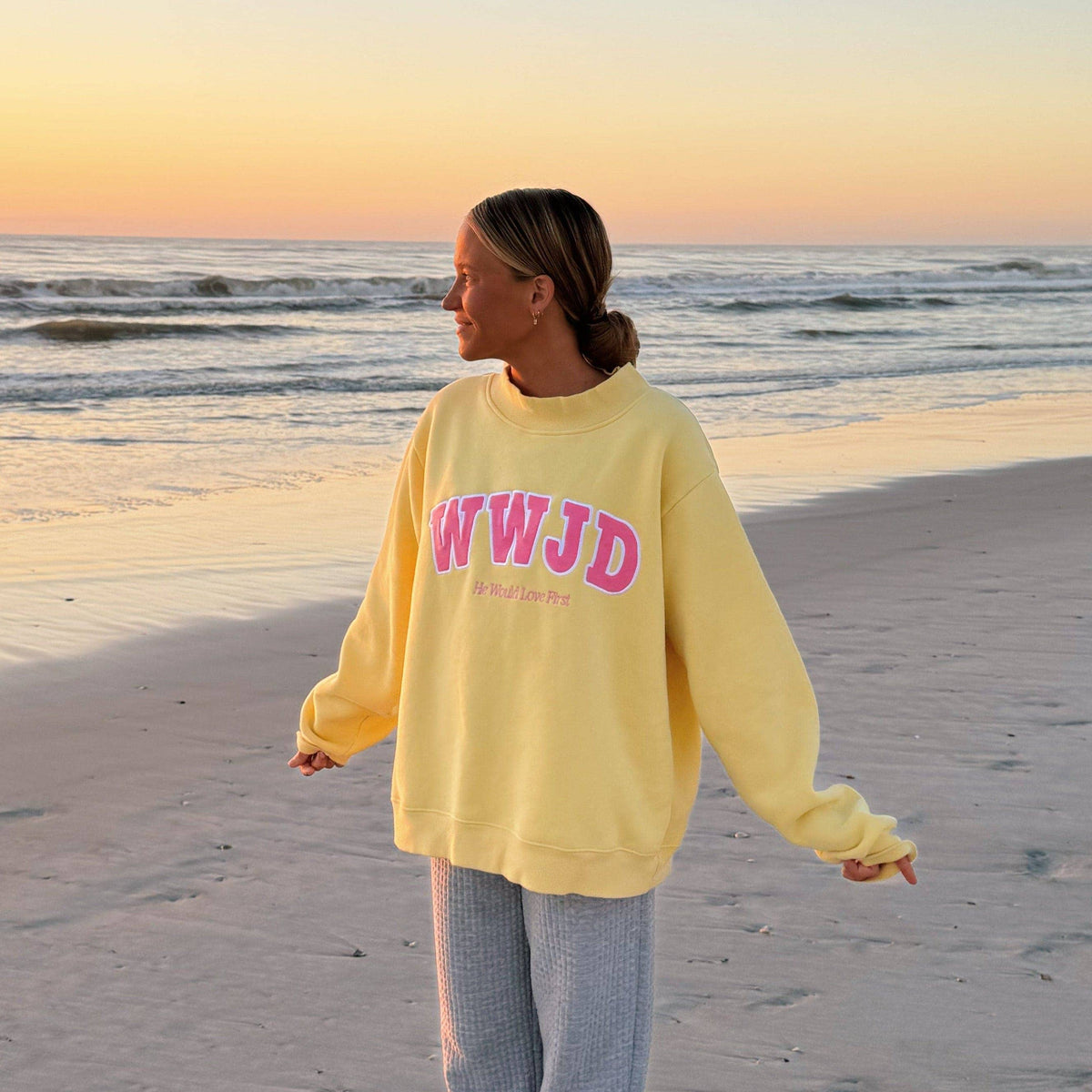 NEW! | "WWJD" PREMIUM MOCKNECK CREW | YELLOW