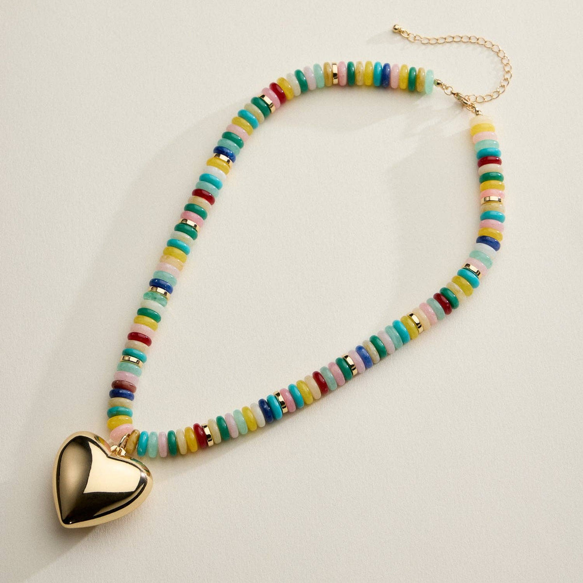 Gold Heart Pendant Resin Beaded Necklace