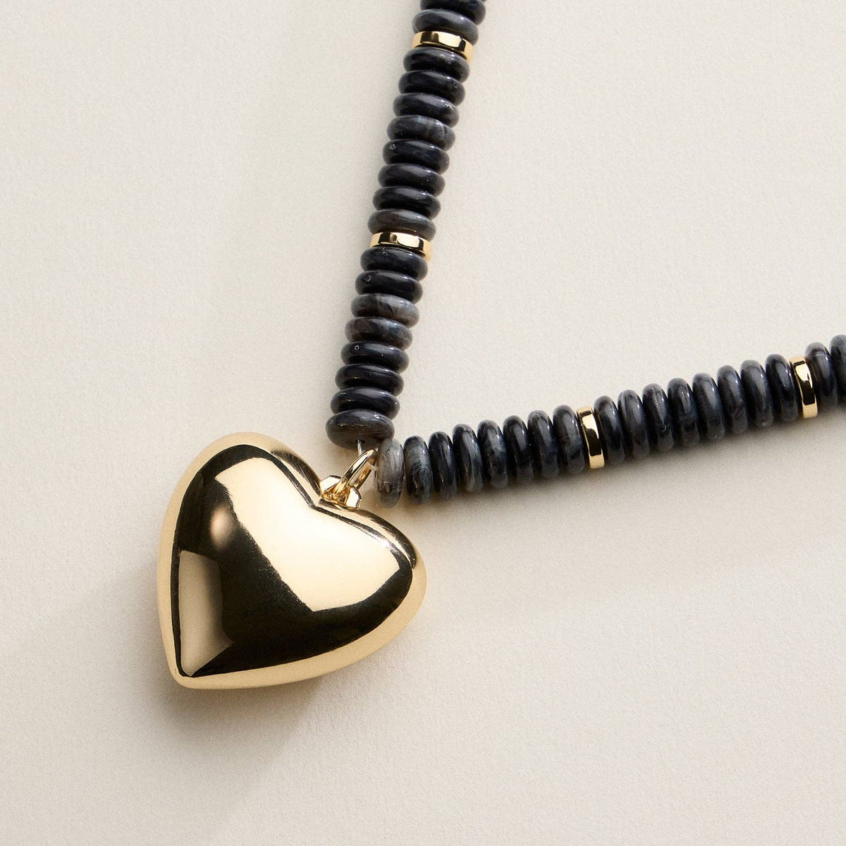 Gold Heart Pendant Resin Beaded Necklace