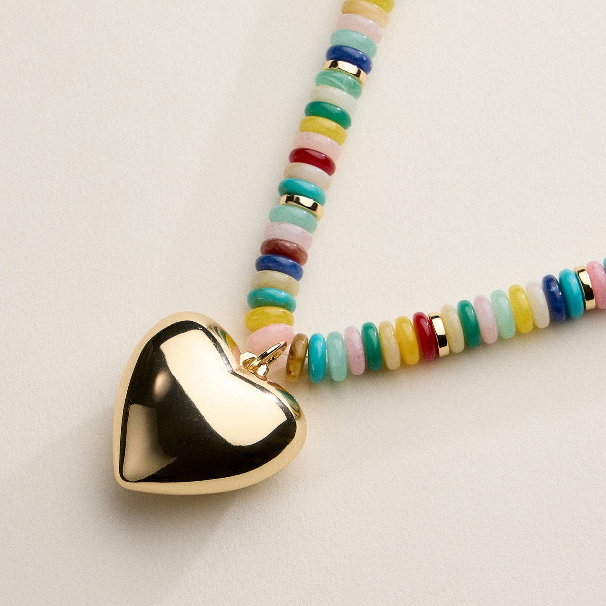 Gold Heart Pendant Resin Beaded Necklace