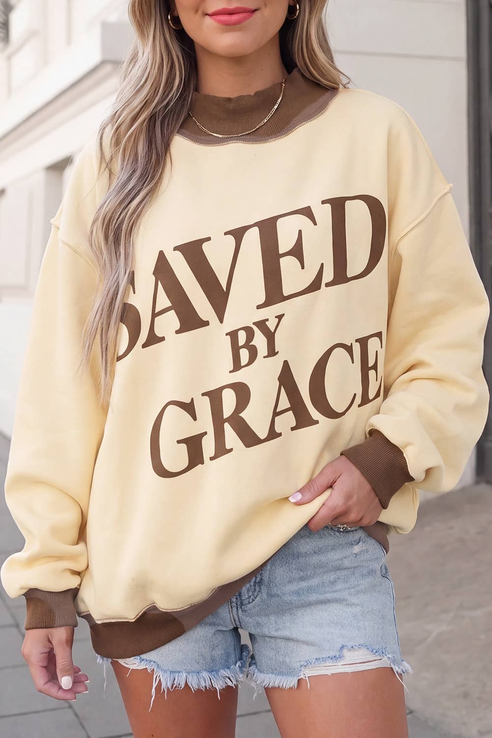 Saved By Grace Colorblock Mock Neck Sweatshirt | S-4X