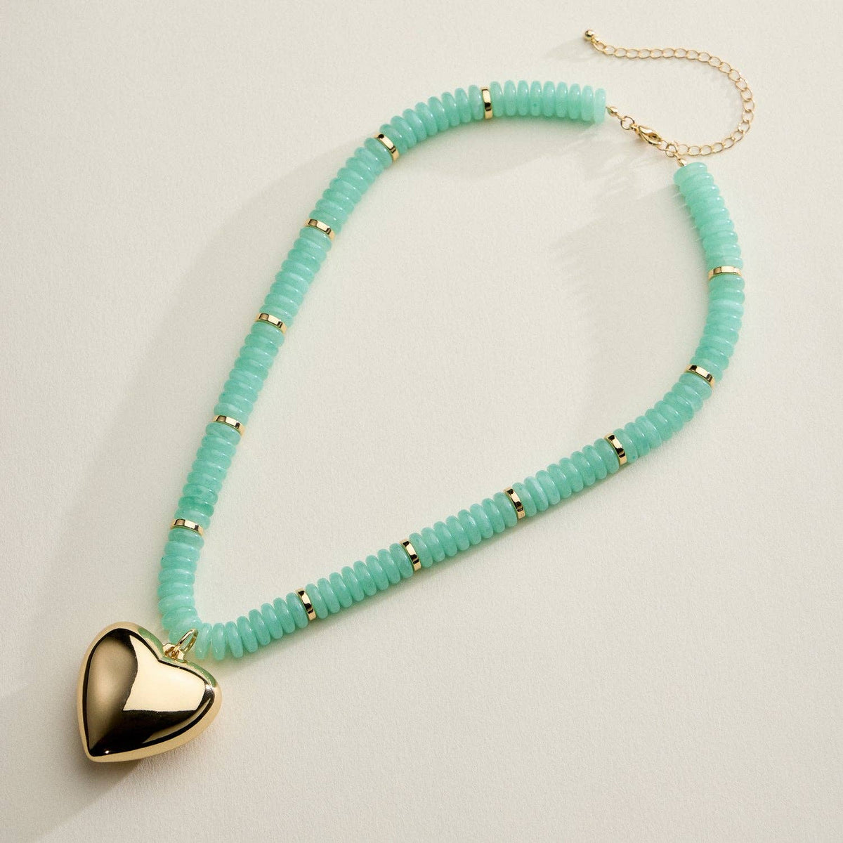 Gold Heart Pendant Resin Beaded Necklace
