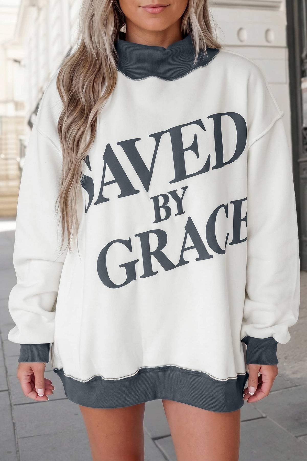 Saved By Grace Colorblock Mock Neck Sweatshirt | S-4X
