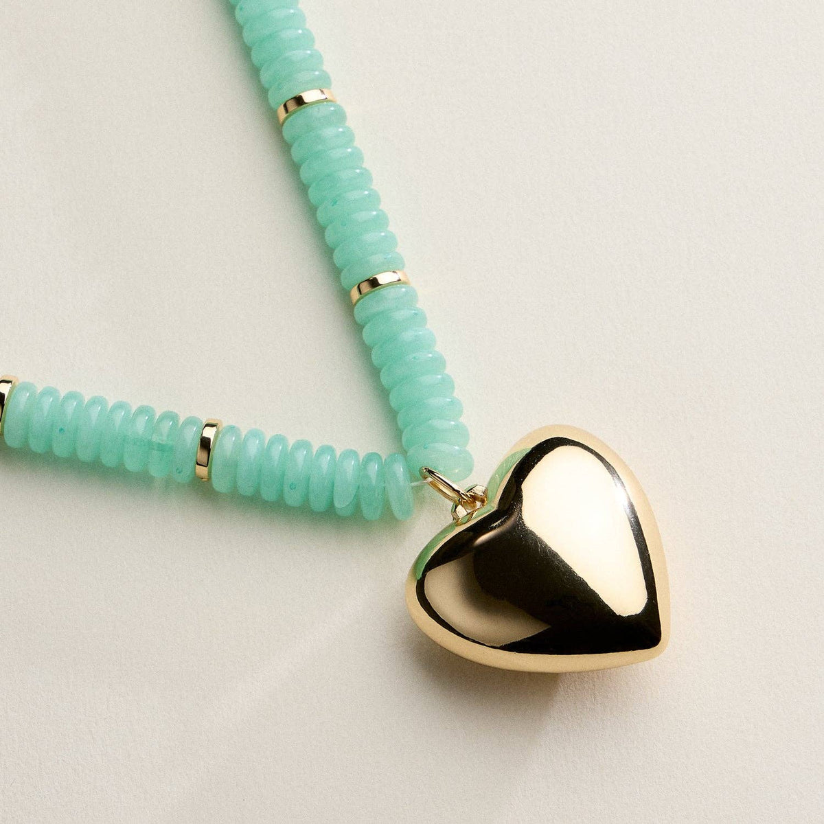 Gold Heart Pendant Resin Beaded Necklace