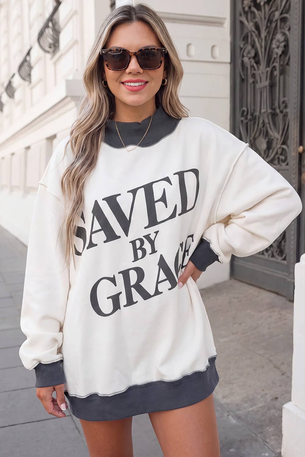 Saved By Grace Colorblock Mock Neck Sweatshirt | S-4X