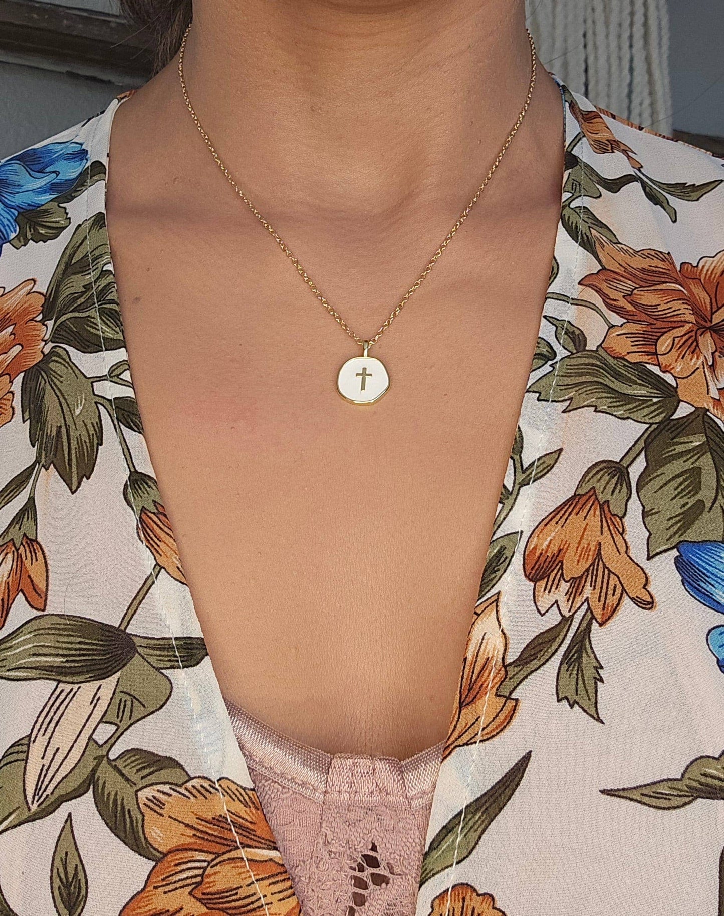 18K Gold Plated Gold Cross Medallion Necklace