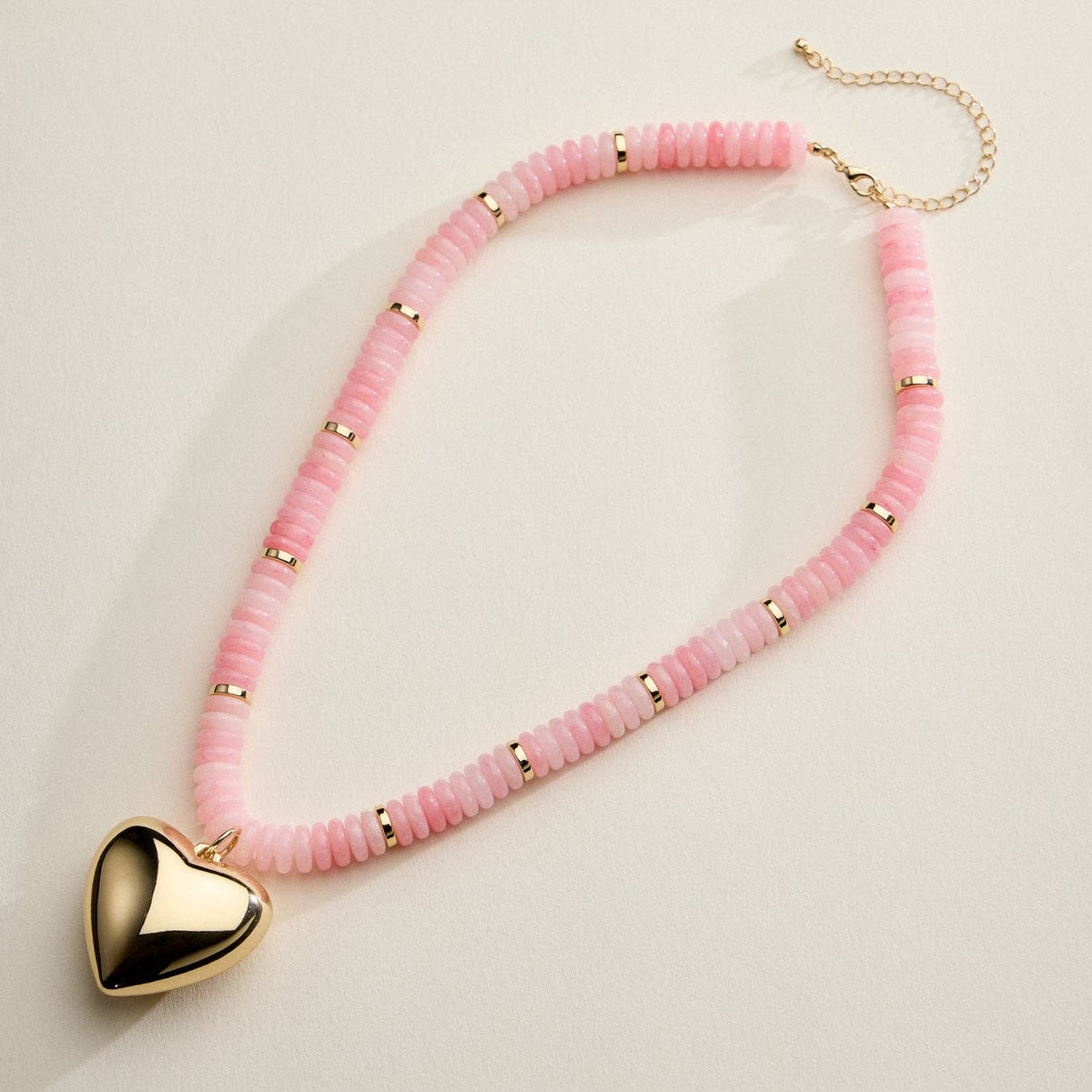 Gold Heart Pendant Resin Beaded Necklace