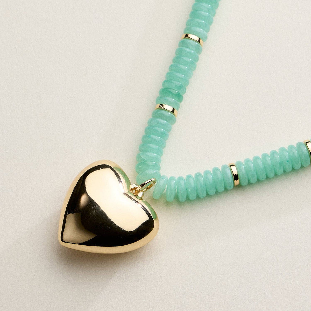 Gold Heart Pendant Resin Beaded Necklace
