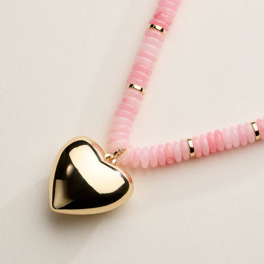 Gold Heart Pendant Resin Beaded Necklace