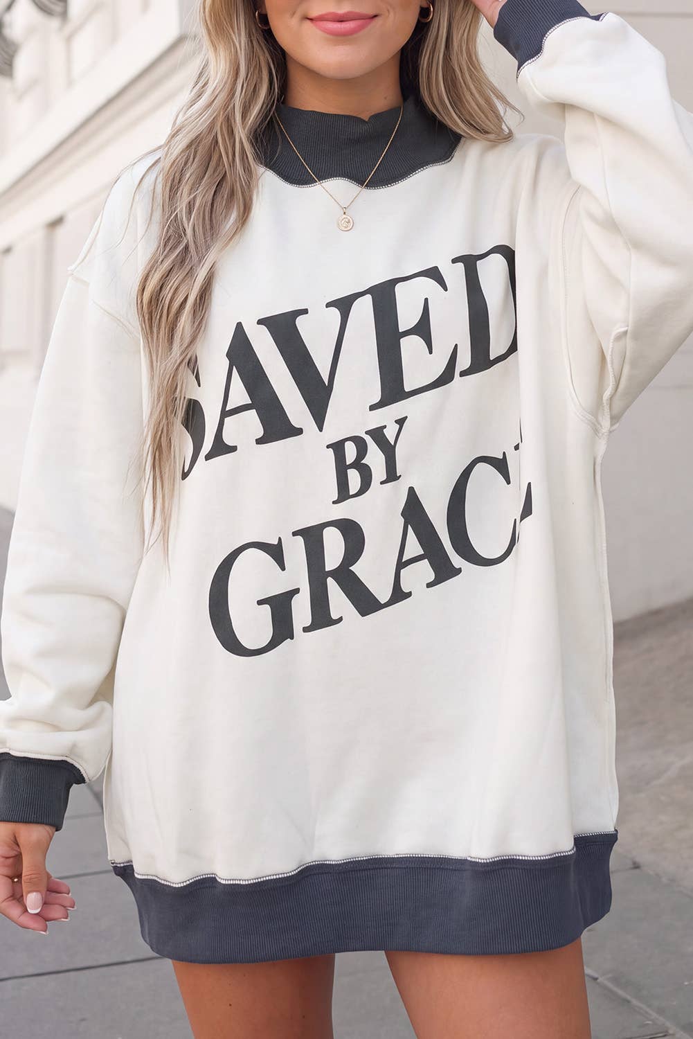 Saved By Grace Colorblock Mock Neck Sweatshirt | S-4X