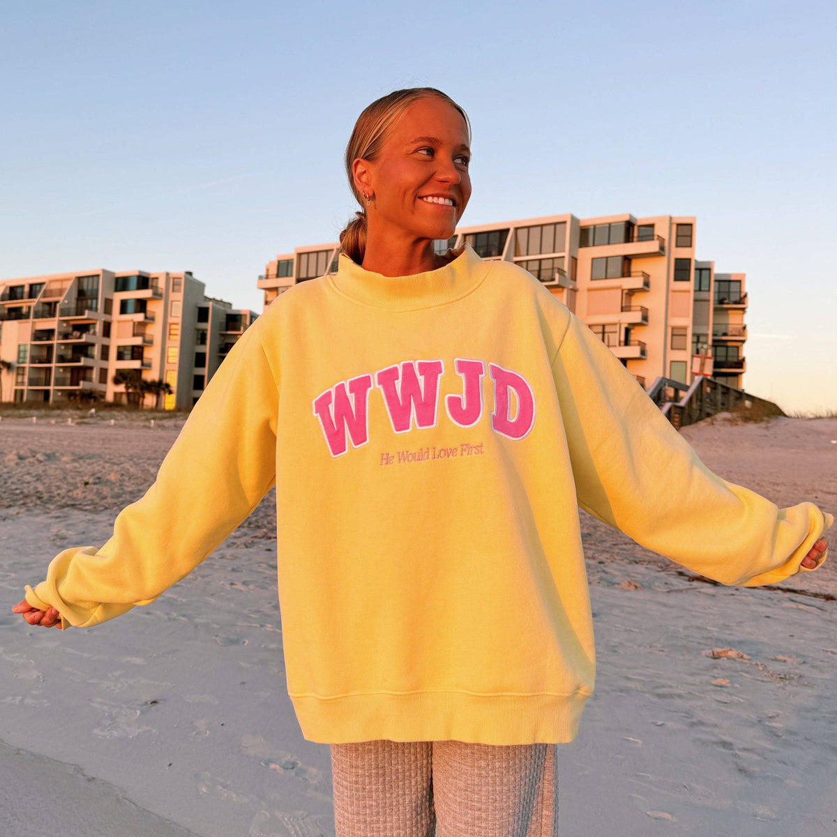 NEW! | "WWJD" PREMIUM MOCKNECK CREW | YELLOW