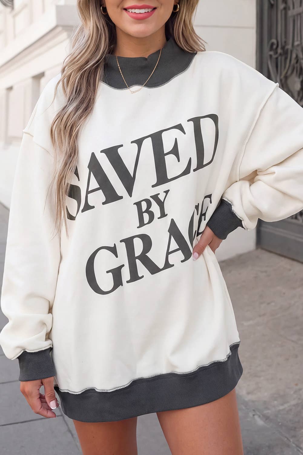 Saved By Grace Colorblock Mock Neck Sweatshirt | S-4X
