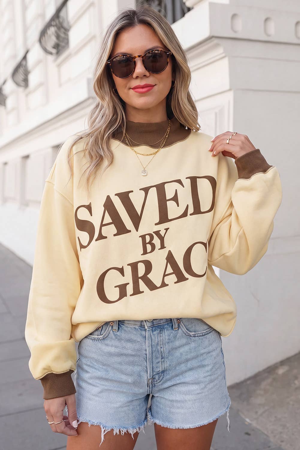 Saved By Grace Colorblock Mock Neck Sweatshirt | S-4X