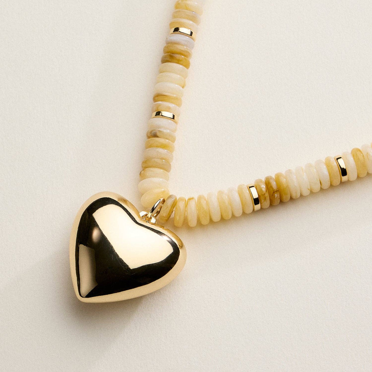 Gold Heart Pendant Resin Beaded Necklace