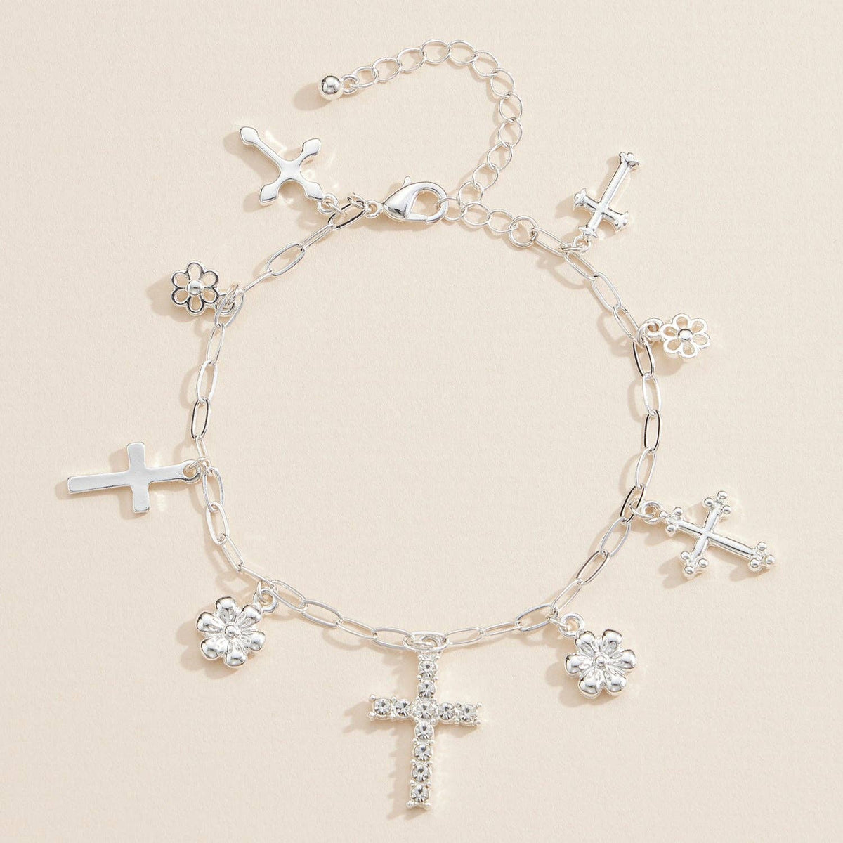 Alloy Floral and Cross Charm Chain Bracelet