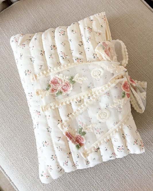 Pink Floral Book Sleeve with Lace Ribbon | Bible, Hardcover & Laptop Sleeve