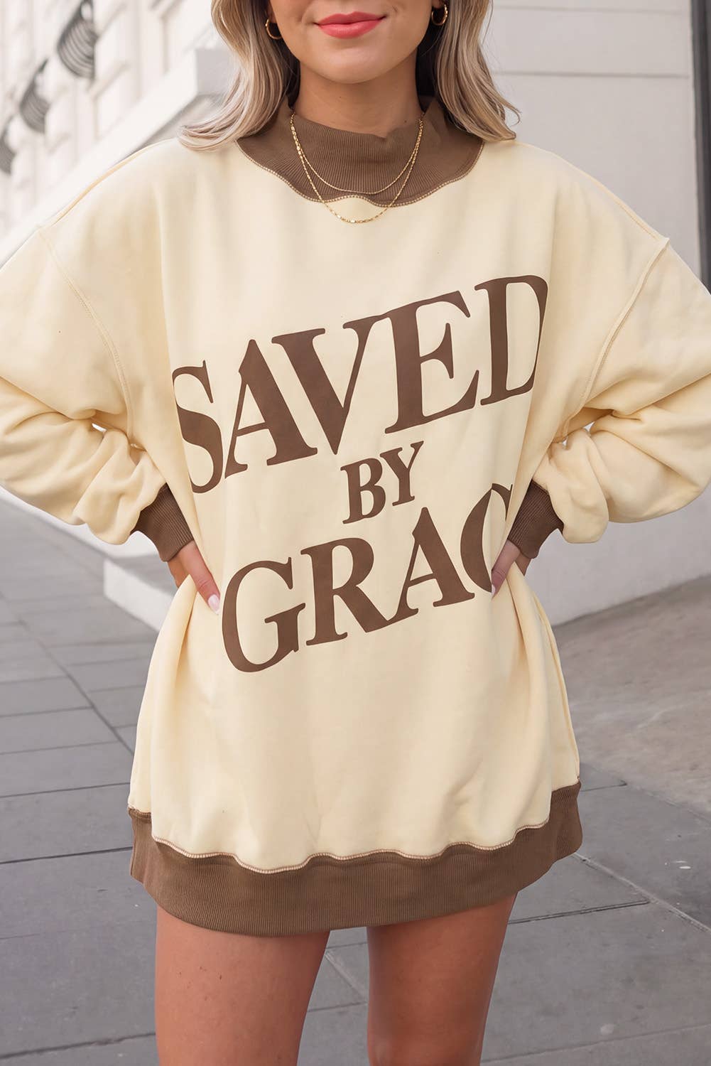 Saved By Grace Colorblock Mock Neck Sweatshirt | S-4X